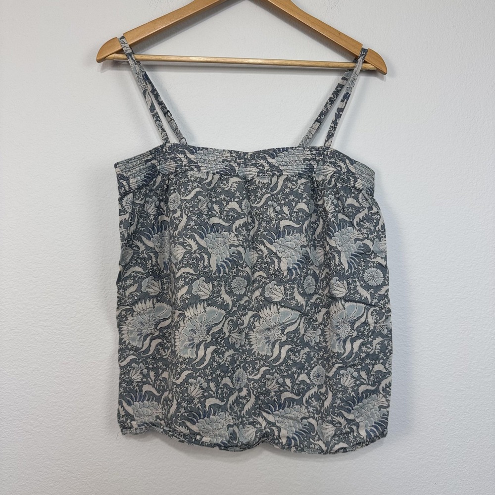 Vince Tank Top Women Medium Blue Gray Floral Print Adjustable Strap Flowy Summer